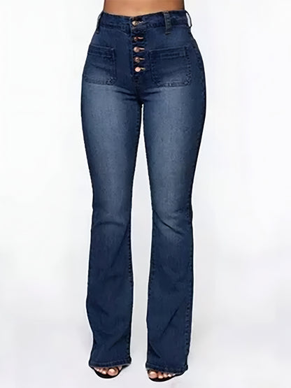 Full Size High Waisted Button-Fly Flare Jeans Plus Size