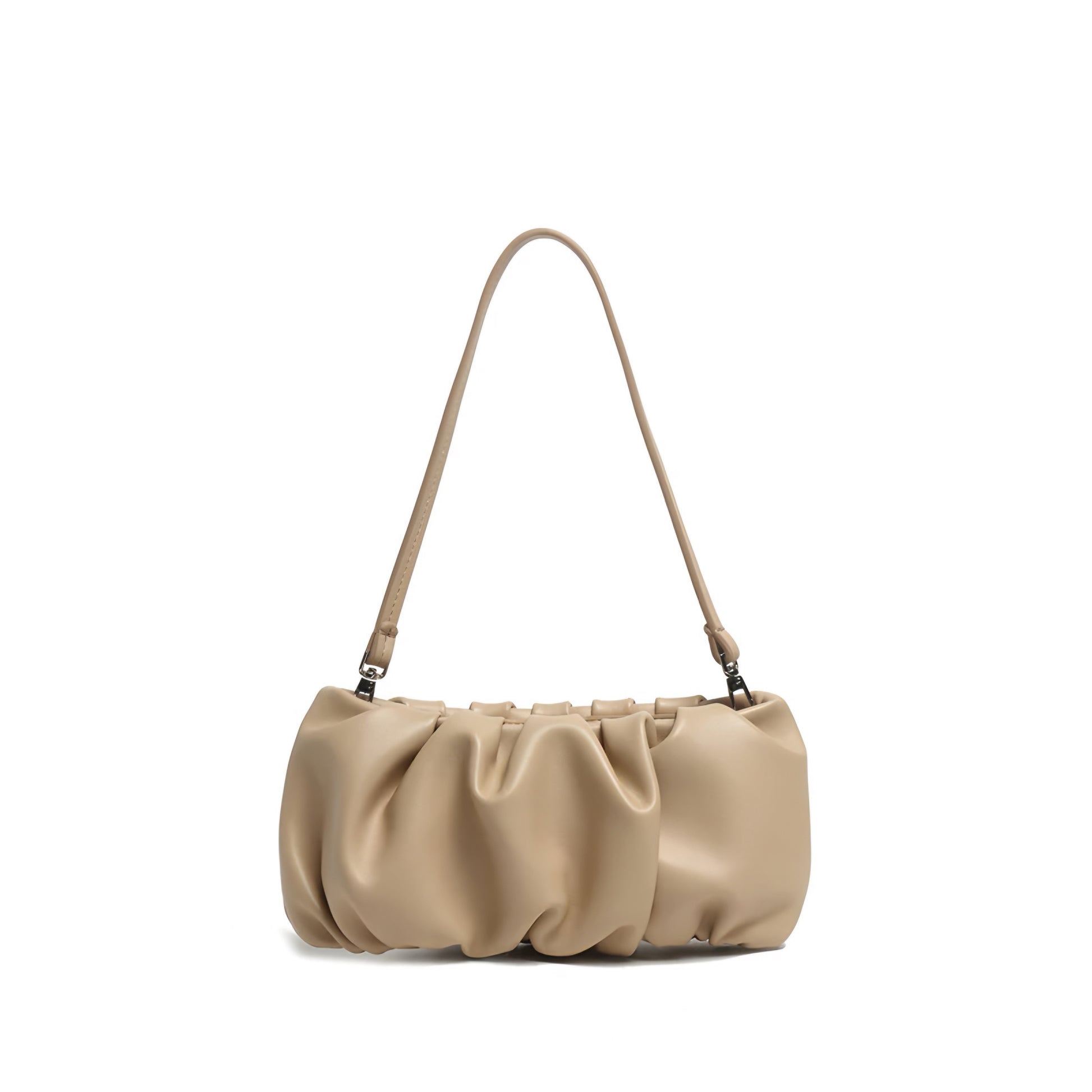 Beige Genuine Leather Dumpling Bag with detachable strap - chic women’s shoulder bag