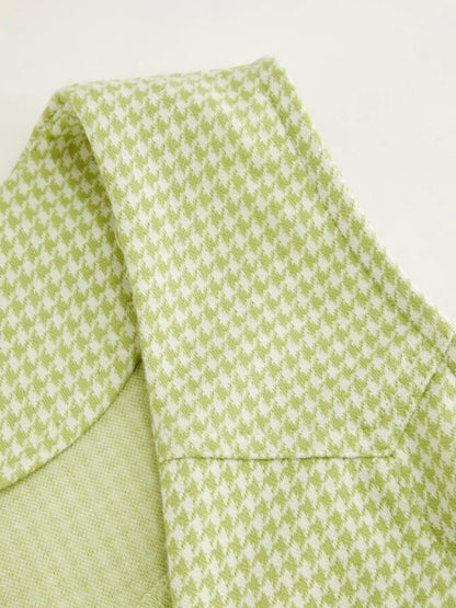 Close-up of sleeve and neckline of green and white Gingham Button-Front A-Line Mini Dress