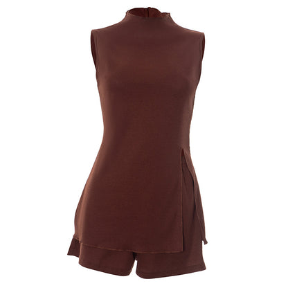 Half High Collar Shorts Set