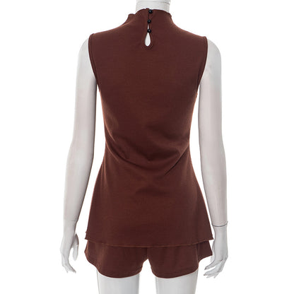 Half High Collar Shorts Set