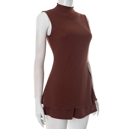 Half High Collar Shorts Set