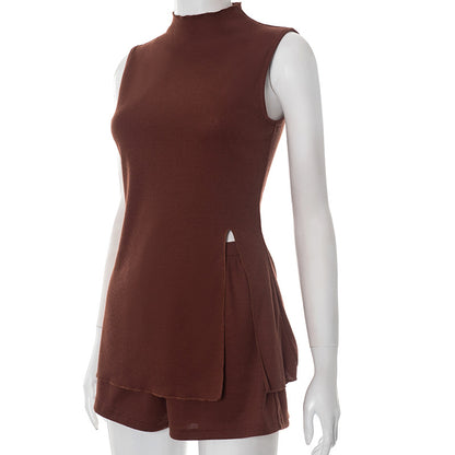 Half High Collar Shorts Set
