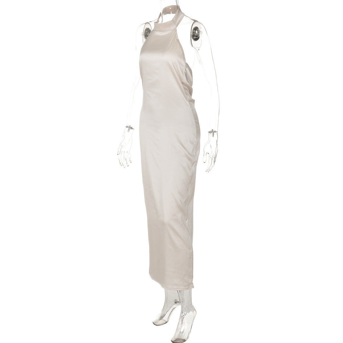 Sleeveless Halter Backless Satin Dress