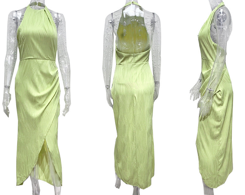 Halter Split Long Backless Dress