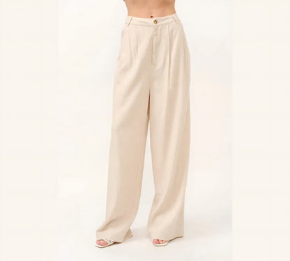High-Rise Wide Leg Linen Blended Pants