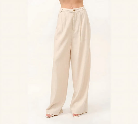 High-Rise Wide Leg Linen Blended Pants