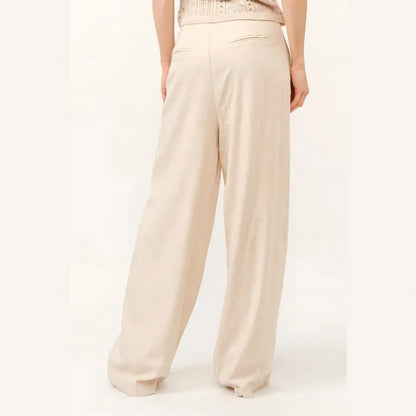 High-Rise Wide Leg Linen Blended Pants