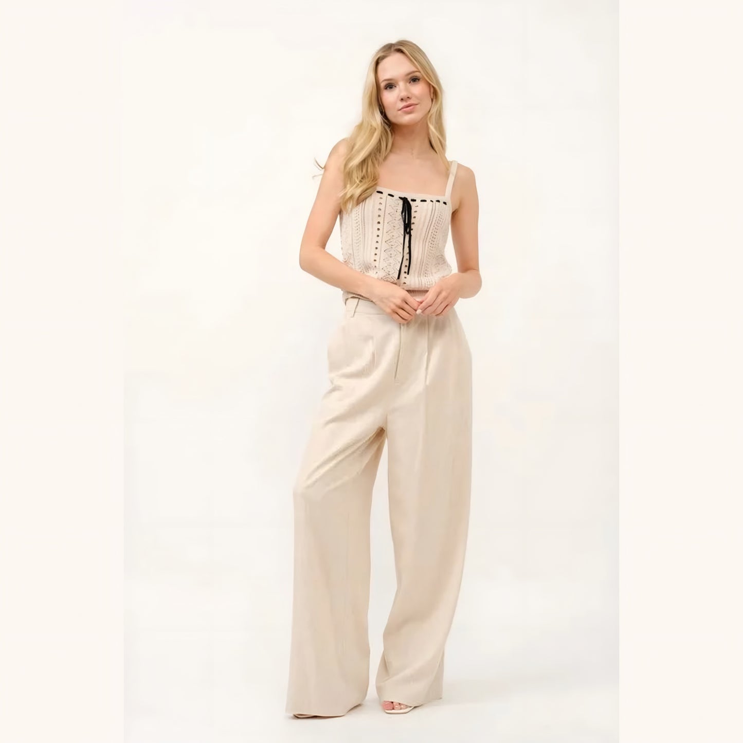 High-Rise Wide Leg Linen Blended Pants