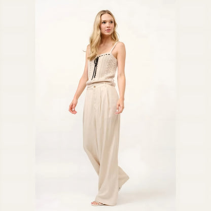 High-Rise Wide Leg Linen Blended Pants