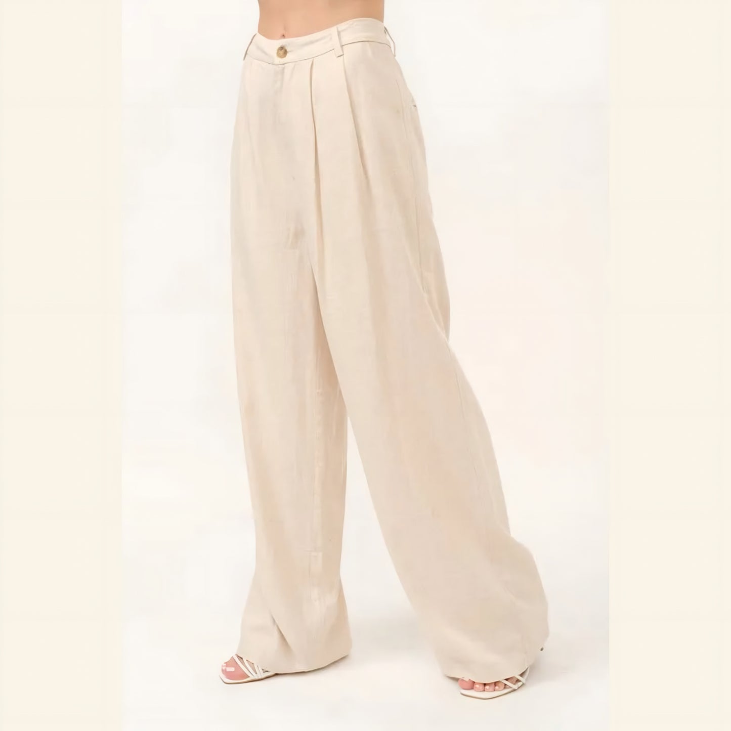 High-Rise Wide Leg Linen Blended Pants
