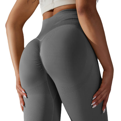Close-up of seamless scrunch butt dark gray leggings showing high-waist and contouring detail