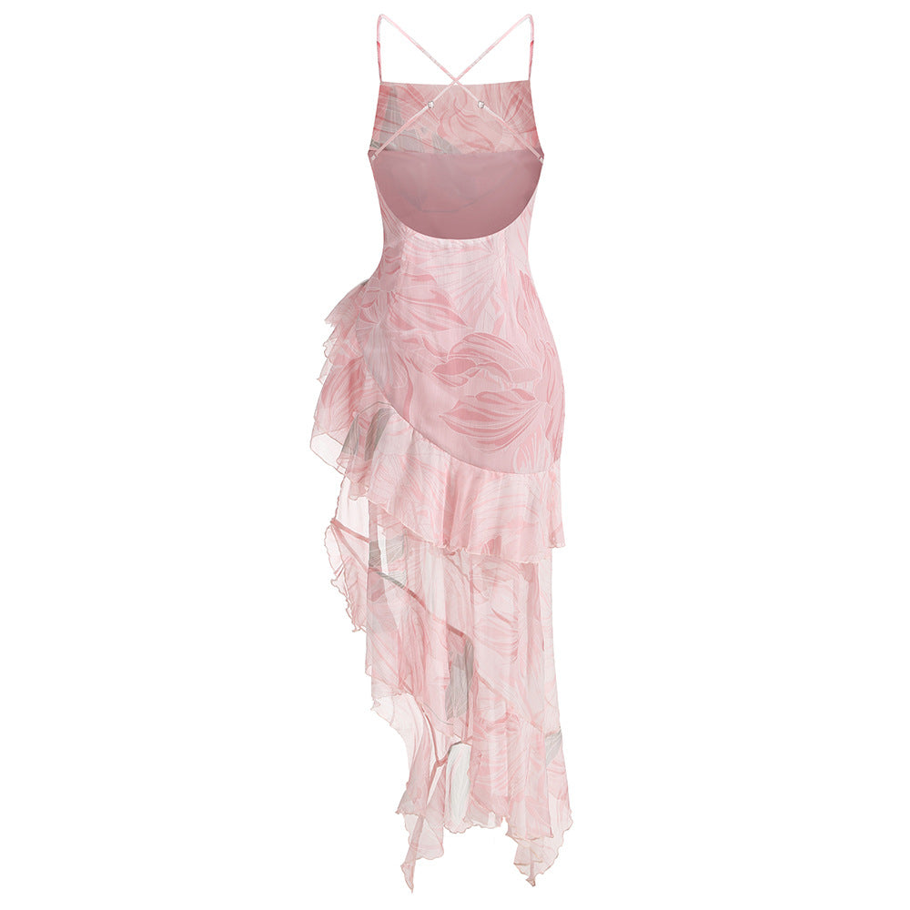 Irregular Oblique Ruffled Dress