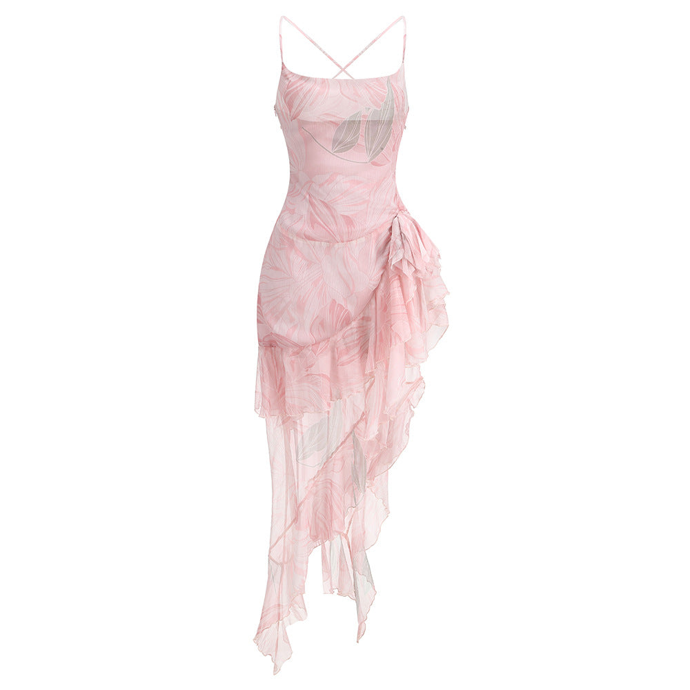 Irregular Oblique Ruffled Dress