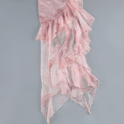 Irregular Oblique Ruffled Dress