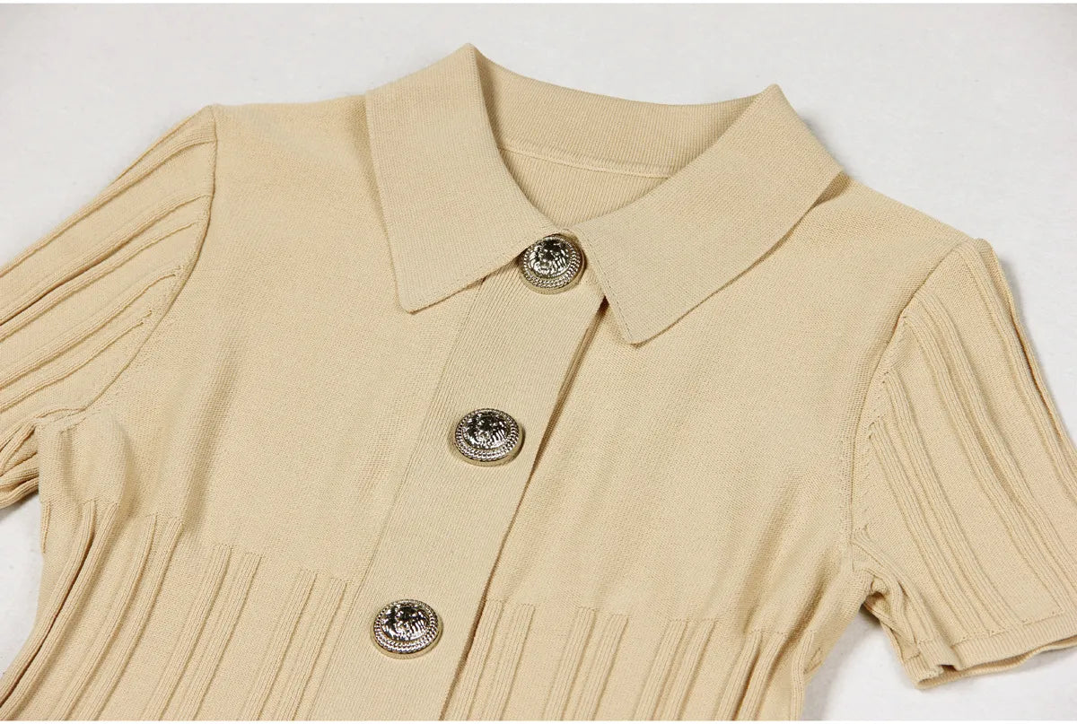 Knitted Lapel A- Line Dress