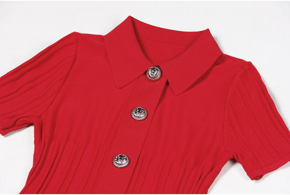 Knitted Lapel A- Line Dress