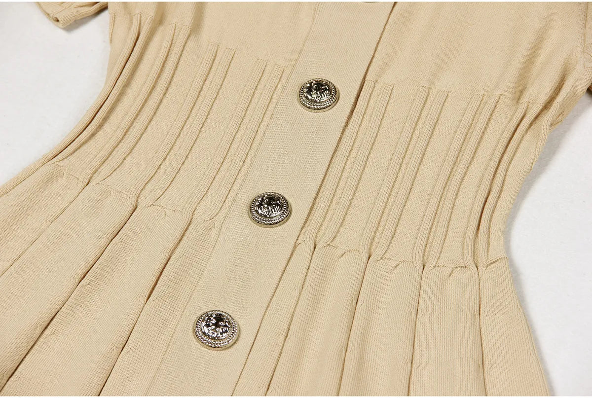 Knitted Lapel A- Line Dress