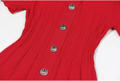 Knitted Lapel A- Line Dress