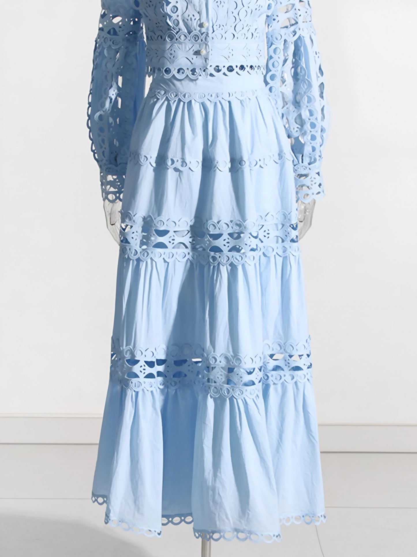 Light blue lace two-piece matching set – crop top and maxi skirt