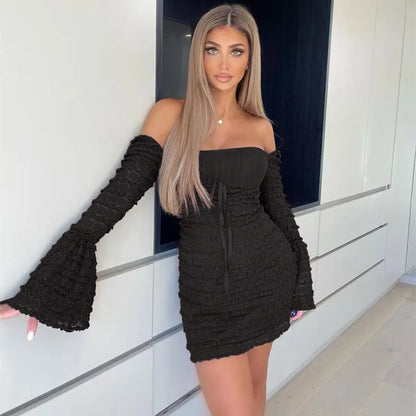 Lace Long Sleeve Sheath Short Dress