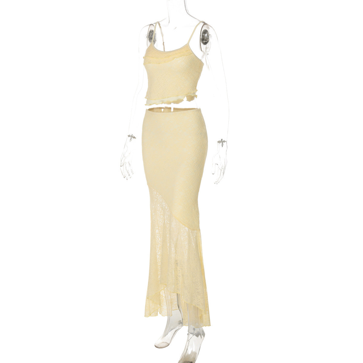 Lace Top and High Waist Skirt Two-piece Set