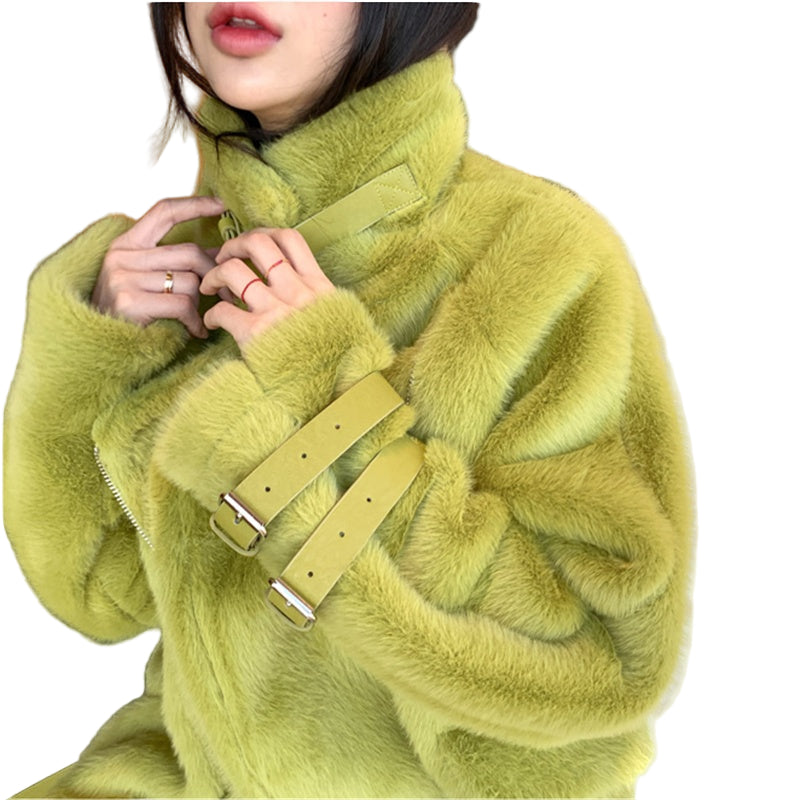 Leather Buckle Fur Coat