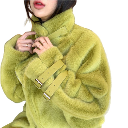 Leather Buckle Fur Coat