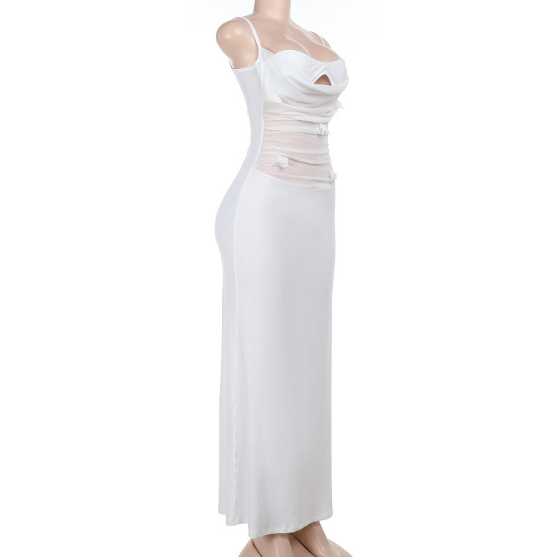 Mesh Patchwork Flower Sling Dress