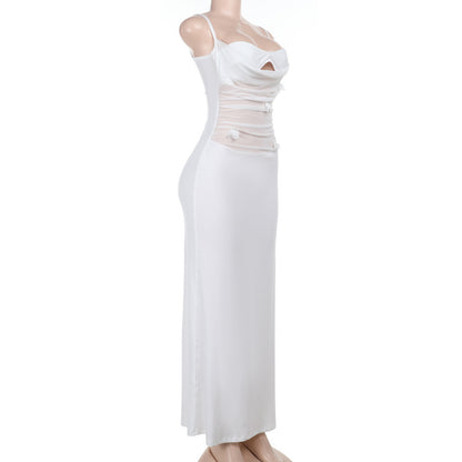 Mesh Patchwork Flower Sling Dress