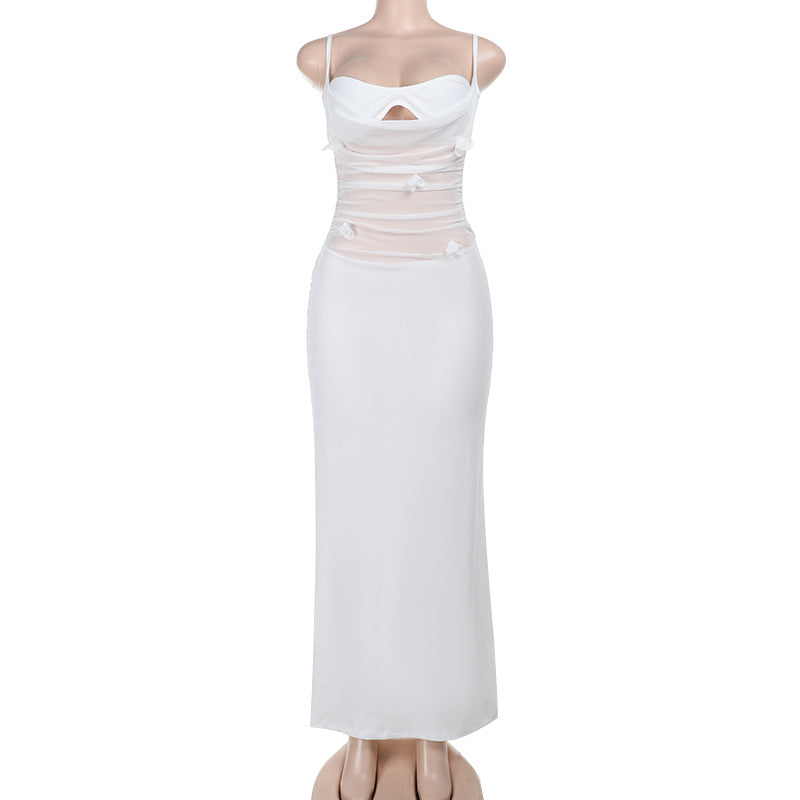 Mesh Patchwork Flower Sling Dress