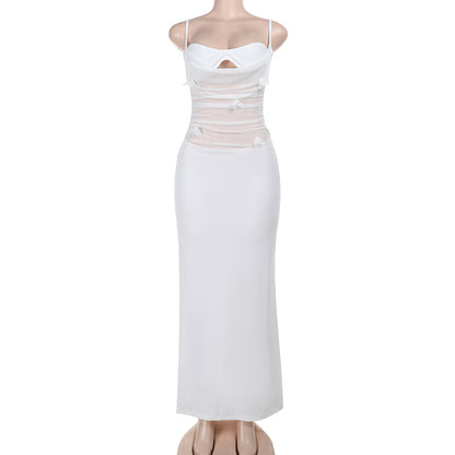 Mesh Patchwork Flower Sling Dress