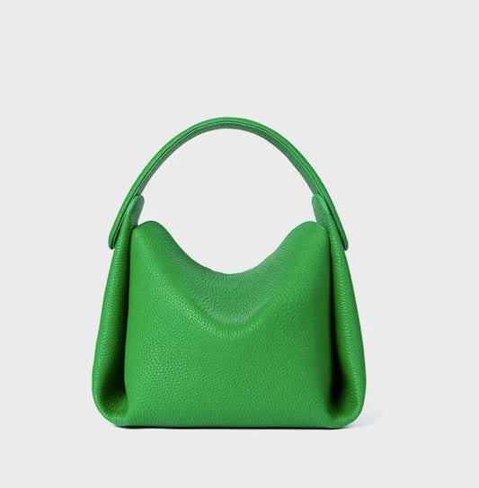 Green Minimalist Genuine Leather Small Bag on a light gray background