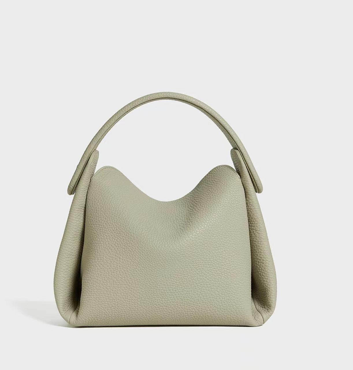 Pearl gray Minimalist Genuine Leather Small Bag on a white background