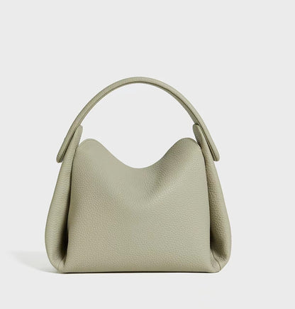 Pearl gray Minimalist Genuine Leather Small Bag on a white background