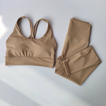 Sports bra and legging brown set