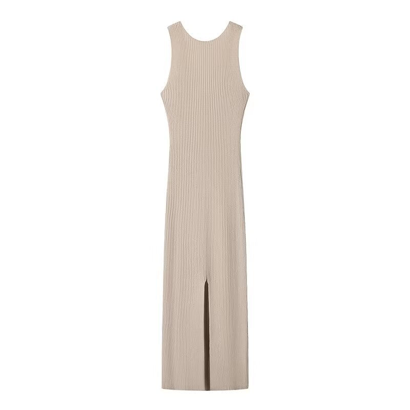 Slit V-neck Hollow Knitted Dress