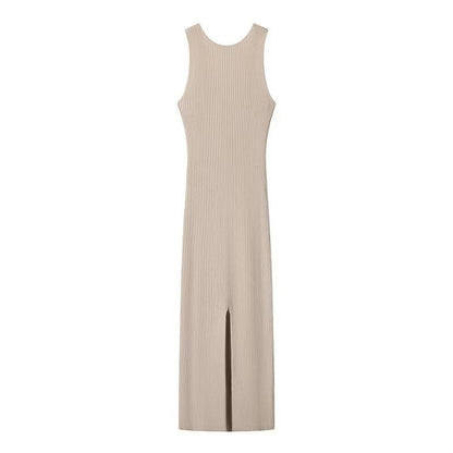 Slit V-neck Hollow Knitted Dress