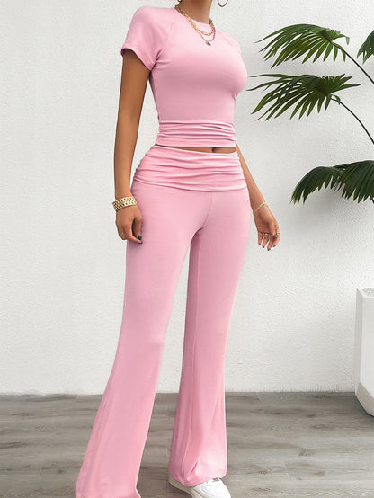 Solid Color Slim-Fit Short Sleeve Co-Ord Set