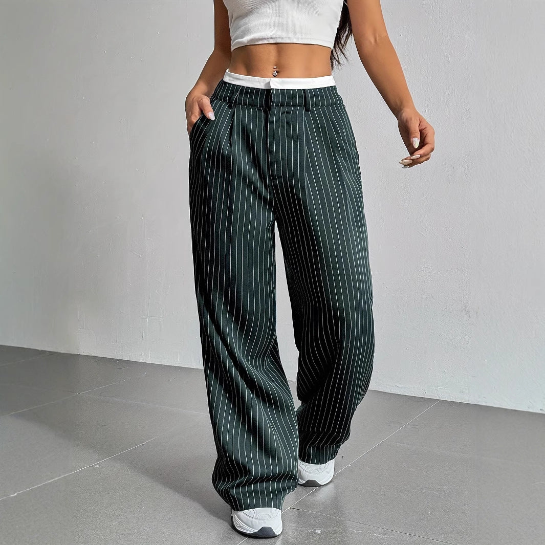 Stripe High Waist Straight Leg Trousers