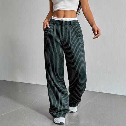 Stripe High Waist Straight Leg Trousers