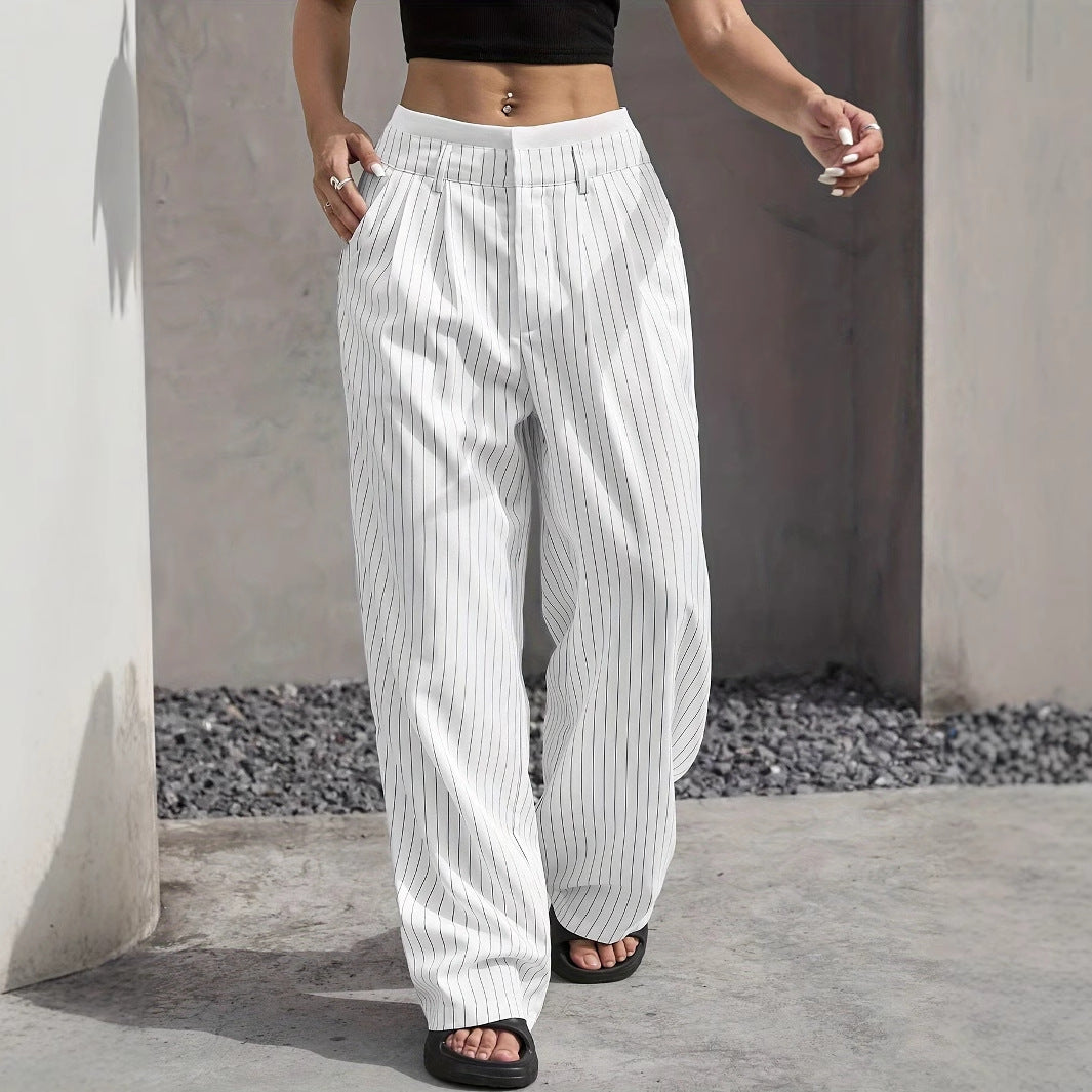 Stripe High Waist Straight Leg Trousers