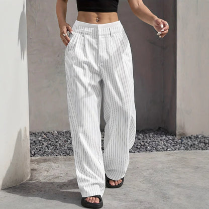 Stripe High Waist Straight Leg Trousers
