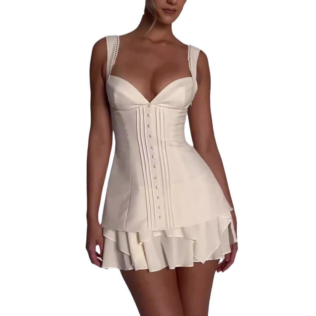 Tight Lace-up Backless Fitted Pleated Dress