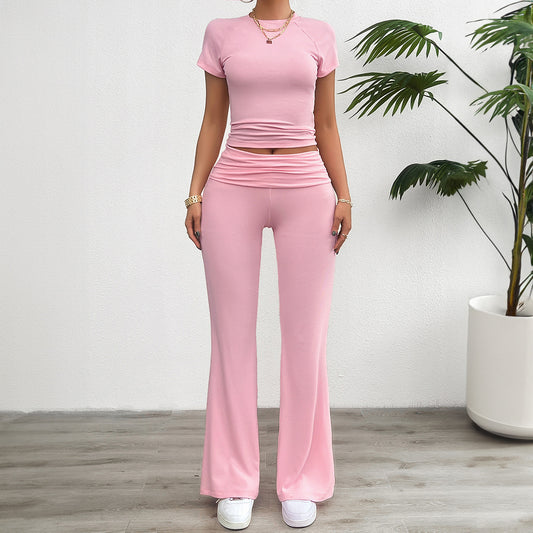Solid Color Slim-Fit Short Sleeve Co-Ord Set