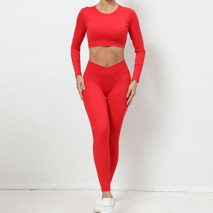 Open back sports top red front 