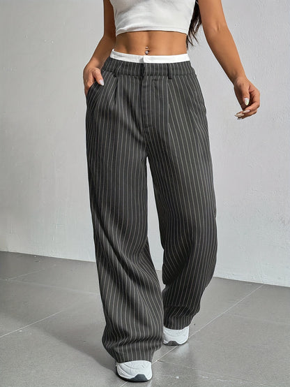 Stripe High Waist Straight Leg Trousers