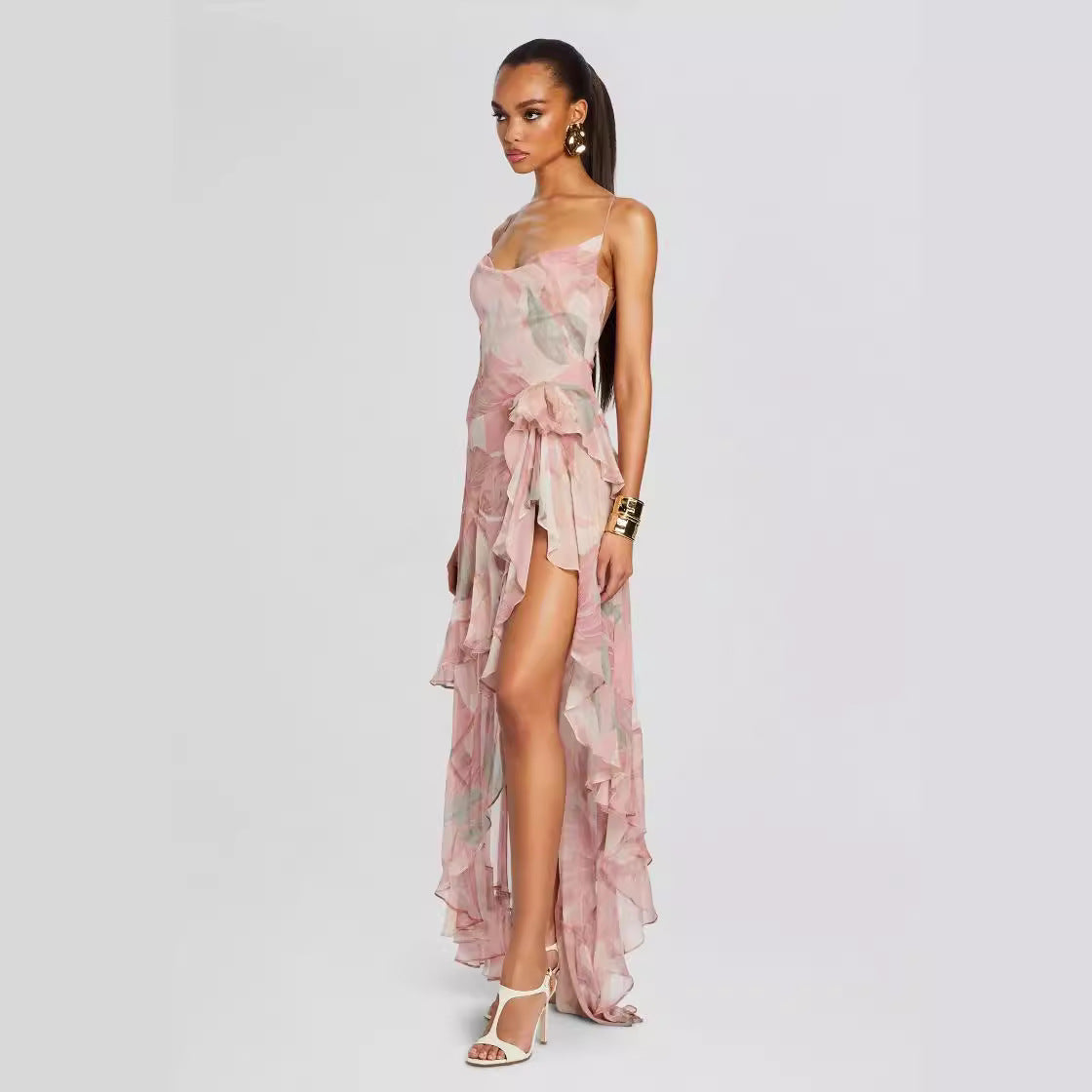 Irregular Oblique Ruffled Dress