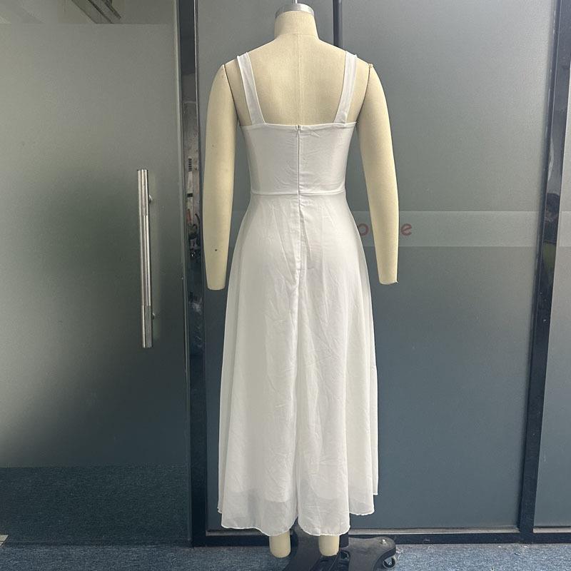 Square Collar Waist Solid Dress