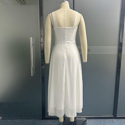 Square Collar Waist Solid Dress